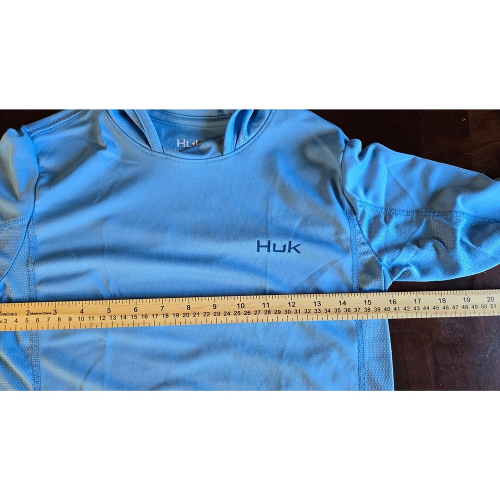 Huk Pursuit Fishing Hoodie Kids Medium Blue Long Sleeve Sun Shirt Mesh Back - Picture 6 of 7